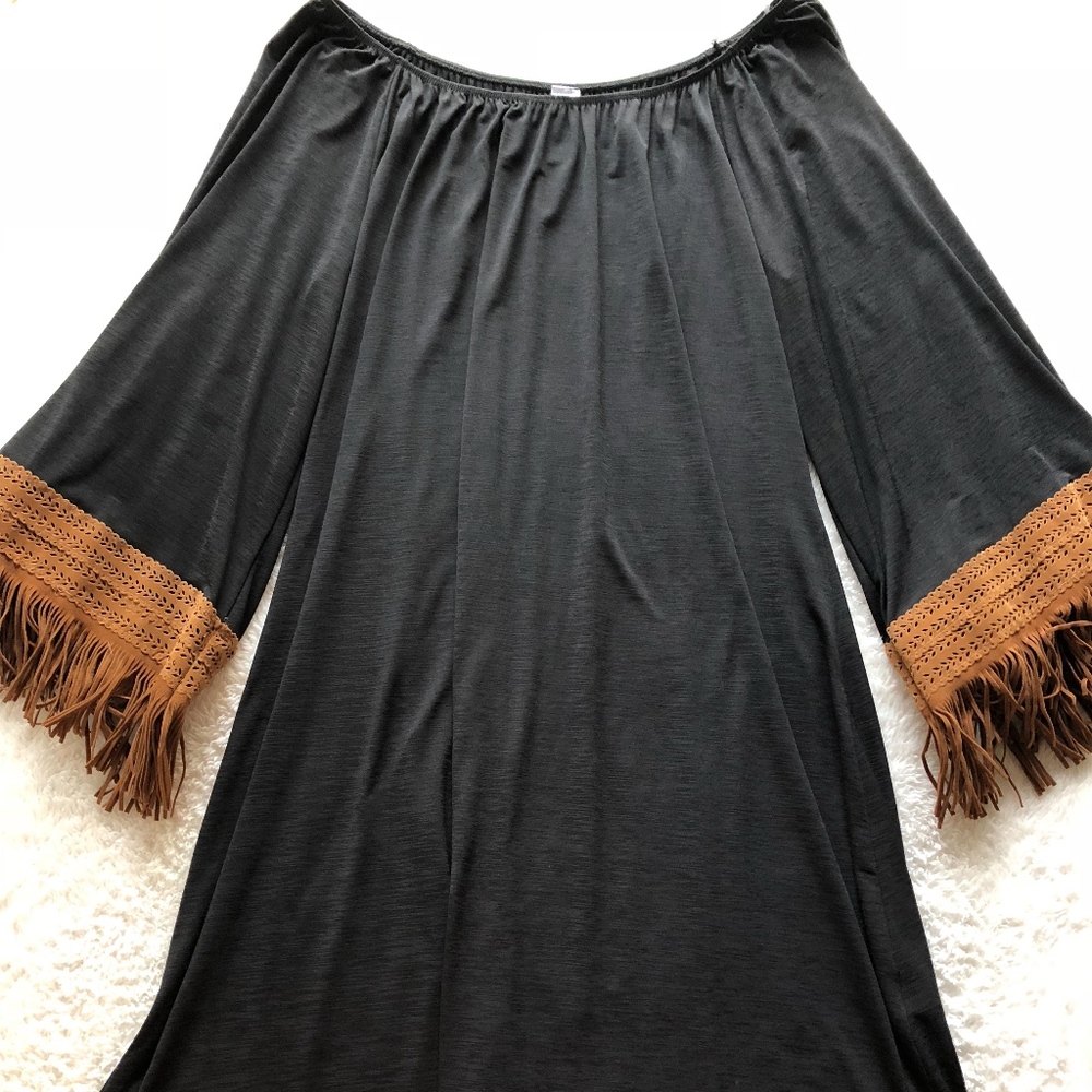 Black dress with fringe sleeves